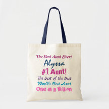 World's Best AuntCustom Name Navy and Pink Text Bags
