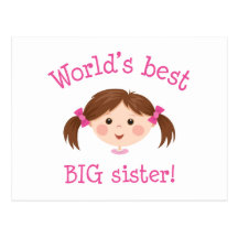 Worlds best big sister - brown hair postcard