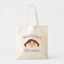 Worlds best big sister - brown hair tote bags