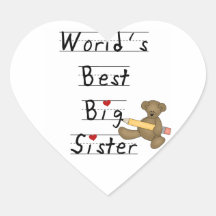 World's Best Big Sister Gifts Heart Stickers