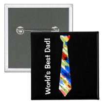 World's Best Dad Multi-Colour Colourful Fake Tie Pinback Buttons