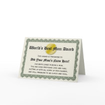World's Best Mum Award Certificate Card
