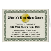 World's Best Mum Award Certificate Card