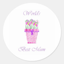 World's Best Mum (pink flowers) Round Sticker