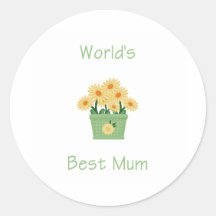 World's Best Mum (yellow flowers) Round Stickers