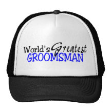 Worlds Greastest Groomsman Blue Black Trucker Hats