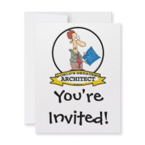 WORLDS GREATEST ARCHITECT MEN CARTOON PERSONALIZED INVITES