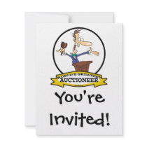 WORLDS GREATEST AUCTIONEER MEN CARTOON CUSTOM INVITATIONS