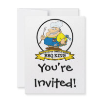 WORLDS GREATEST BBQ KING MEN CARTOON PERSONALISED INVITES