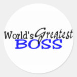 Worlds Greatest Boss Black Blue Round Stickers