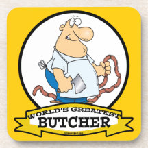 WORLDS GREATEST BUTCHER MEN CARTOON BEVERAGE COASTERS