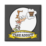 WORLDS GREATEST CAKE ADDICT FEMALE CARTOON REFRIGERATOR MAGNET