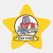 WORLDS GREATEST CAR FIXER CARTOON STAR STICKER