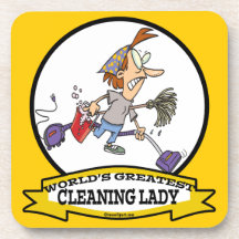 WORLDS GREATEST CLEANING LADY CARTOON DRINK COASTER