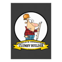 WORLDS GREATEST CLUMSY BUILDER MEN CARTOON PERSONALIZED INVITES