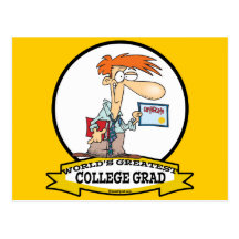 WORLDS GREATEST COLLEGE GRAD MEN CARTOON POST CARD