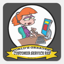 WORLDS GREATEST CUSTOMER SERVICE REP CARTOON SQUARE STICKERS