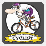 WORLDS GREATEST CYCLIST MEN CARTOON SQUARE STICKER