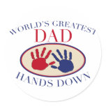 World's Greatest Dad Hands Down Round Stickers