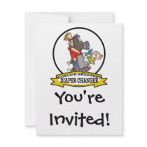 WORLDS GREATEST DIAPER CHANGER DAD CARTOON INVITES