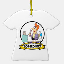 WORLDS GREATEST DOG GROOMER WOMEN CARTOON ORNAMENTS