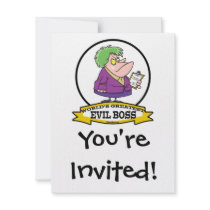 WORLDS GREATEST EVIL BOSS LADY CARTOON PERSONALISED INVITATIONS