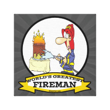 WORLDS GREATEST FIREMAN MEN CARTOON GALLERY WRAP CANVAS