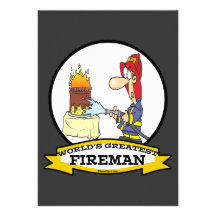 WORLDS GREATEST FIREMAN MEN CARTOON INVITATIONS