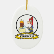 WORLDS GREATEST FIREMAN MEN CARTOON CHRISTMAS ORNAMENTS
