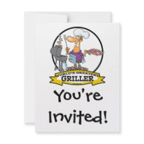 WORLDS GREATEST GRILLER MEN CARTOON PERSONALIZED INVITATIONS