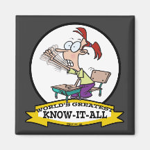 WORLDS GREATEST KNOW IT ALL KID CARTOON REFRIGERATOR MAGNET