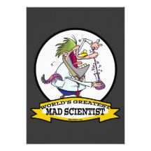 WORLDS GREATEST MAD SCIENTIST MEN CARTOON CUSTOM INVITES