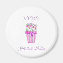 World's Greatest Mum (pink flowers) Refrigerator Magnets
