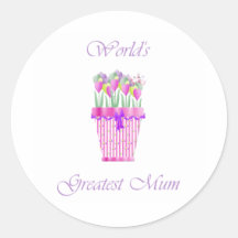 World's Greatest Mum (pink flowers) Round Sticker
