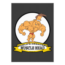 WORLDS GREATEST MUSCLE HEAD MEN CARTOON PERSONALISED INVITES