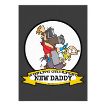 WORLDS GREATEST NEW DADDY MEN CARTOON PERSONALISED ANNOUNCEMENTS