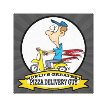 WORLDS GREATEST PIZZA DELIVERY GUY CARTOON STRETCHED CANVAS PRINT