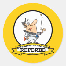 WORLDS GREATEST REFEREE MEN CARTOON ROUND STICKERS