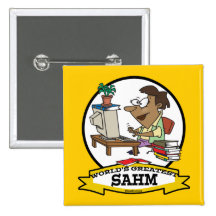WORLDS GREATEST SAHM WOMEN CARTOON PINBACK BUTTON