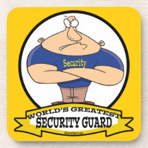 WORLDS GREATEST SECURITY GUARD MEN CARTOON BEVERAGE COASTERS