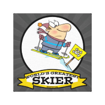 WORLDS GREATEST SKIER MEN CARTOON STRETCHED CANVAS PRINT
