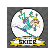 WORLDS GREATEST SKIER MEN CARTOON STRETCHED CANVAS PRINT
