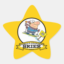 WORLDS GREATEST SKIER MEN CARTOON STAR STICKER