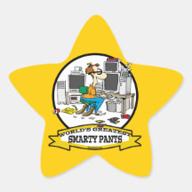 WORLDS GREATEST SMARTY PANTS MEN CARTOON STAR STICKERS
