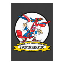 WORLDS GREATEST SPORTS FANATIC MENS CARTOON PERSONALISED ANNOUNCEMENT