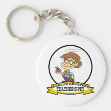 WORLDS GREATEST TEACHERS PET BOY II CARTOON KEYCHAINS