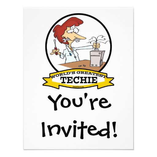 WORLDS GREATEST TECHIE WOMEN CARTOON PERSONALIZED INVITATION
