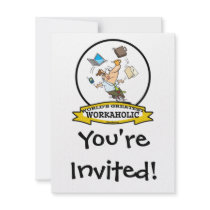 WORLDS GREATEST WORKAHOLIC MEN CARTOON CUSTOM INVITATION