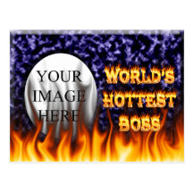 World's hottest Boss fire and flames red marble. Postcards