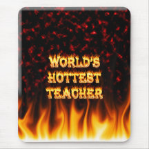 World's hottest Teacher fire and flames red marble Mouse Mat